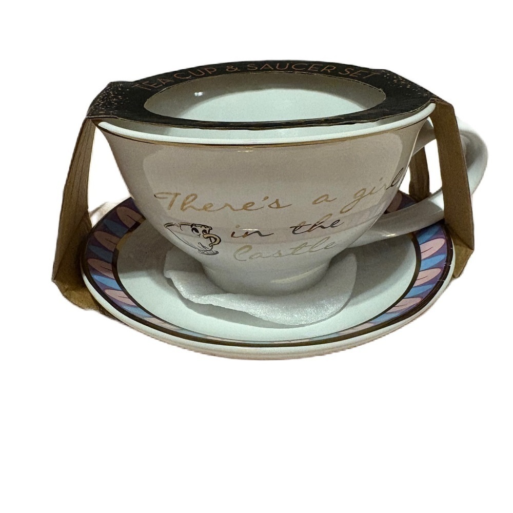 Disney Chip Teacup and Saucer Set NEW There’s A Girl in the Castle Belle